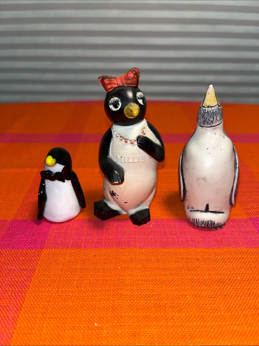 Vintage Trio of Penguins Figurines, Millie Salt Shaker